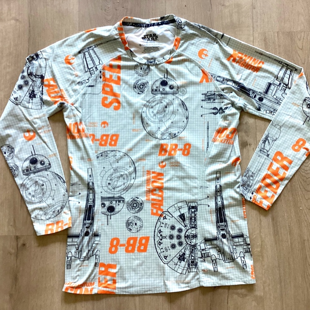 Star Wars BB8 Shirt Mens Medium Gray Orange Climate Smart Base Layer Athletic